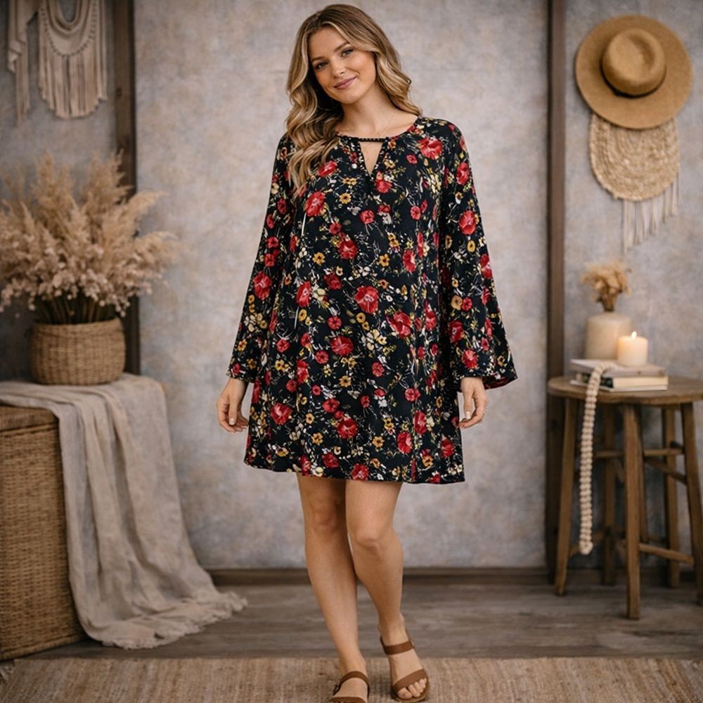 Umgee Floral Print Size Large Boho Dress